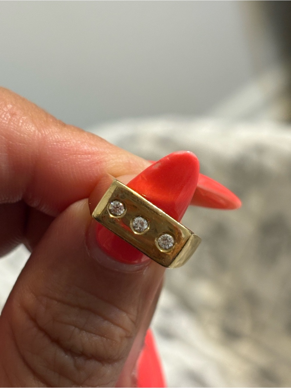 Yellow Gold 14k Three-Diamond Ring - Picture 3 of 5